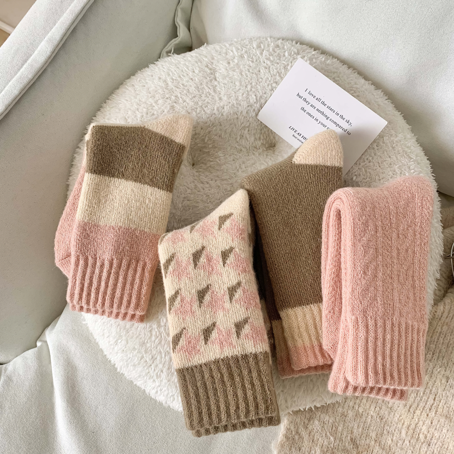 2-Pack Women's Thick Wool Socks for Winter - Cozy Pink Warmth