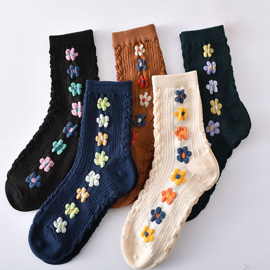 2-Pack Cute Floral Socks: Cozy Knitted Cotton Comfort for Women