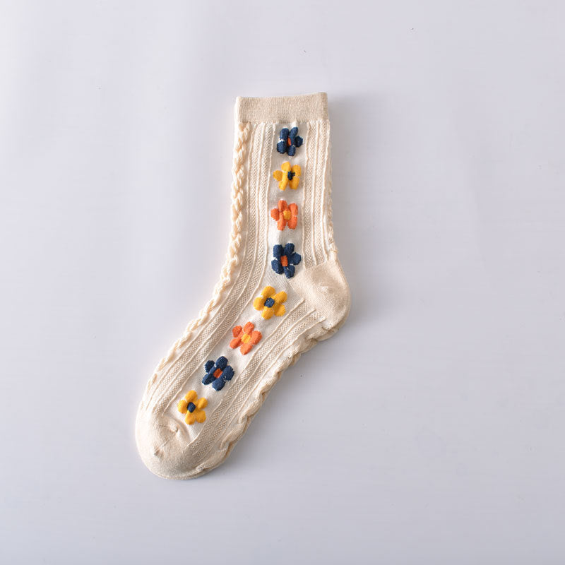 2-Pack Cute Floral Socks: Cozy Knitted Cotton Comfort for Women