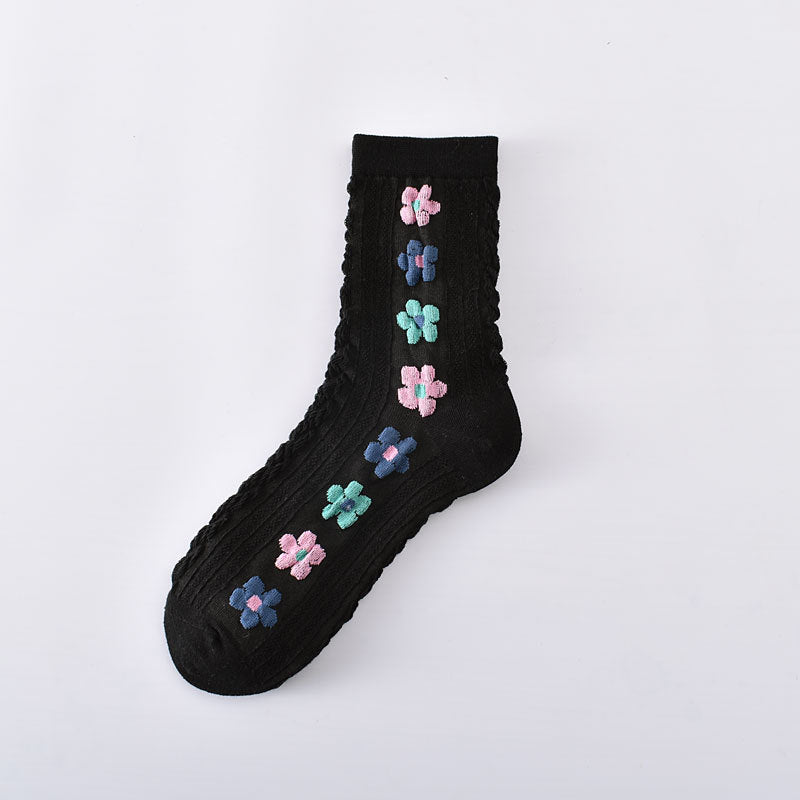 2-Pack Cute Floral Socks: Cozy Knitted Cotton Comfort for Women