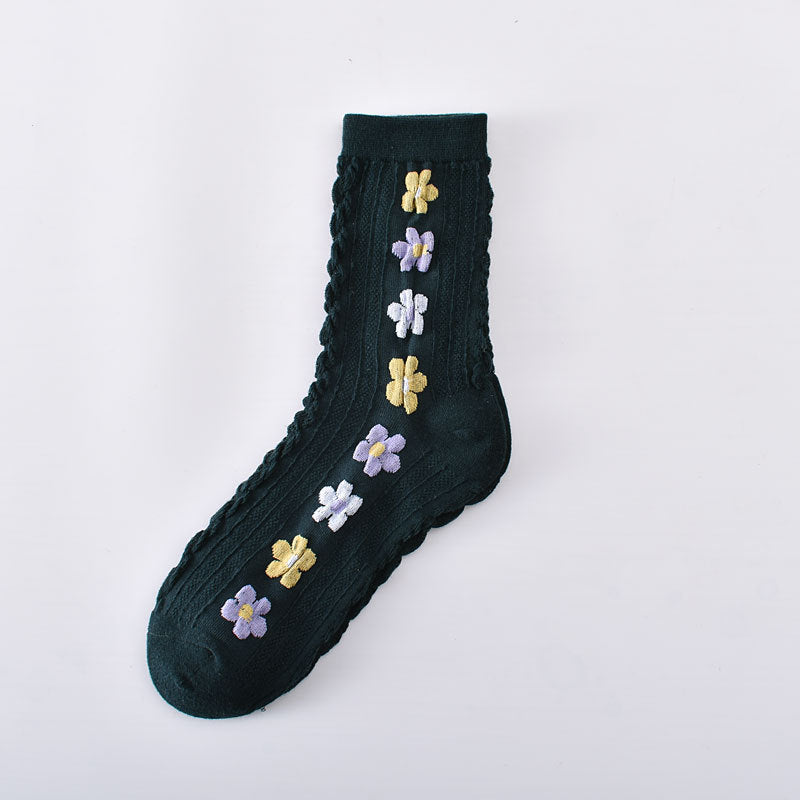 2-Pack Cute Floral Socks: Cozy Knitted Cotton Comfort for Women