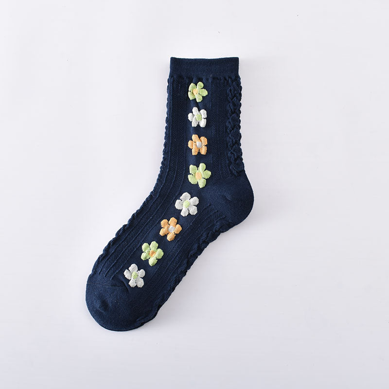 2-Pack Cute Floral Socks: Cozy Knitted Cotton Comfort for Women