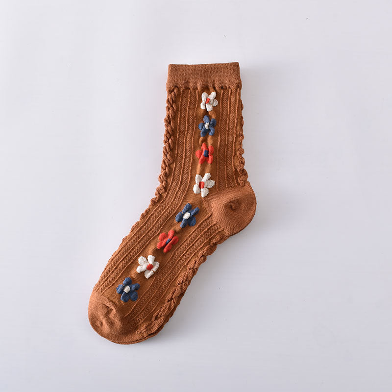 2-Pack Cute Floral Socks: Cozy Knitted Cotton Comfort for Women