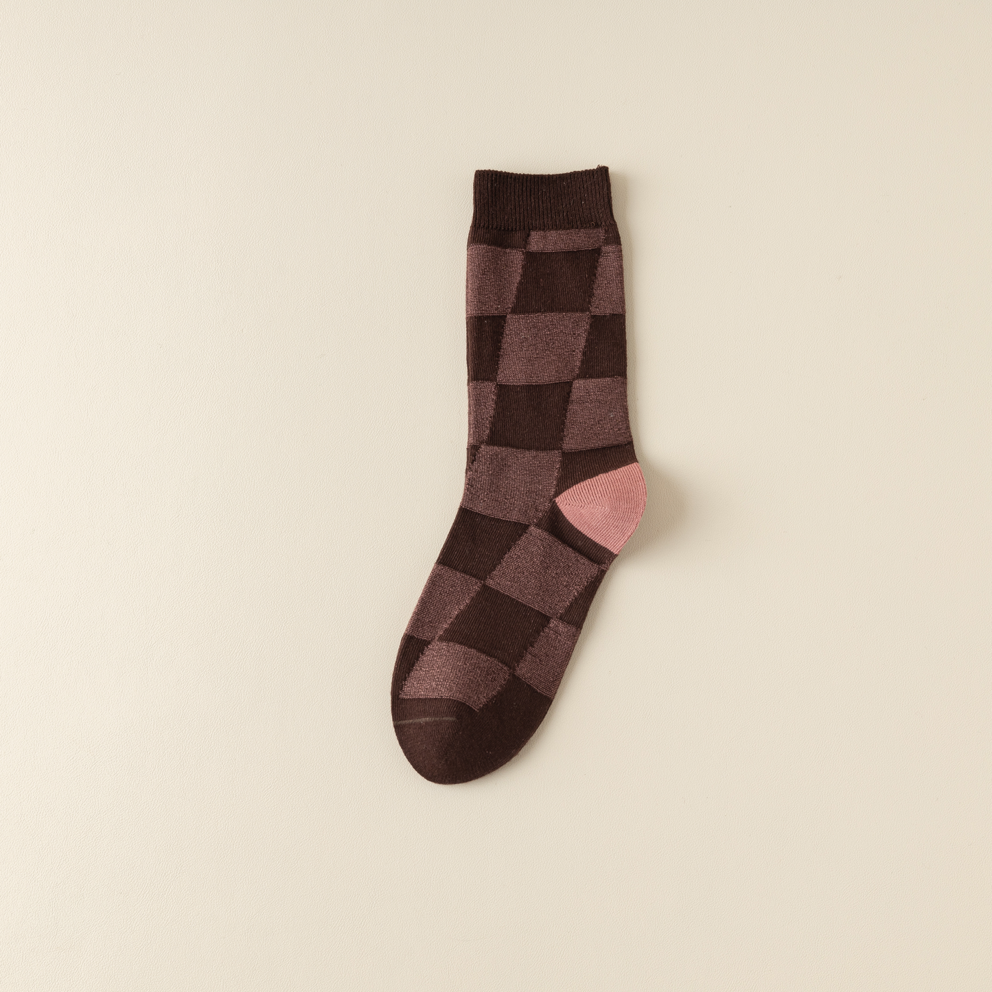2-Pack Dark Pink Retro-Style Cotton Crew Socks for Women: Striped & Plaid Design