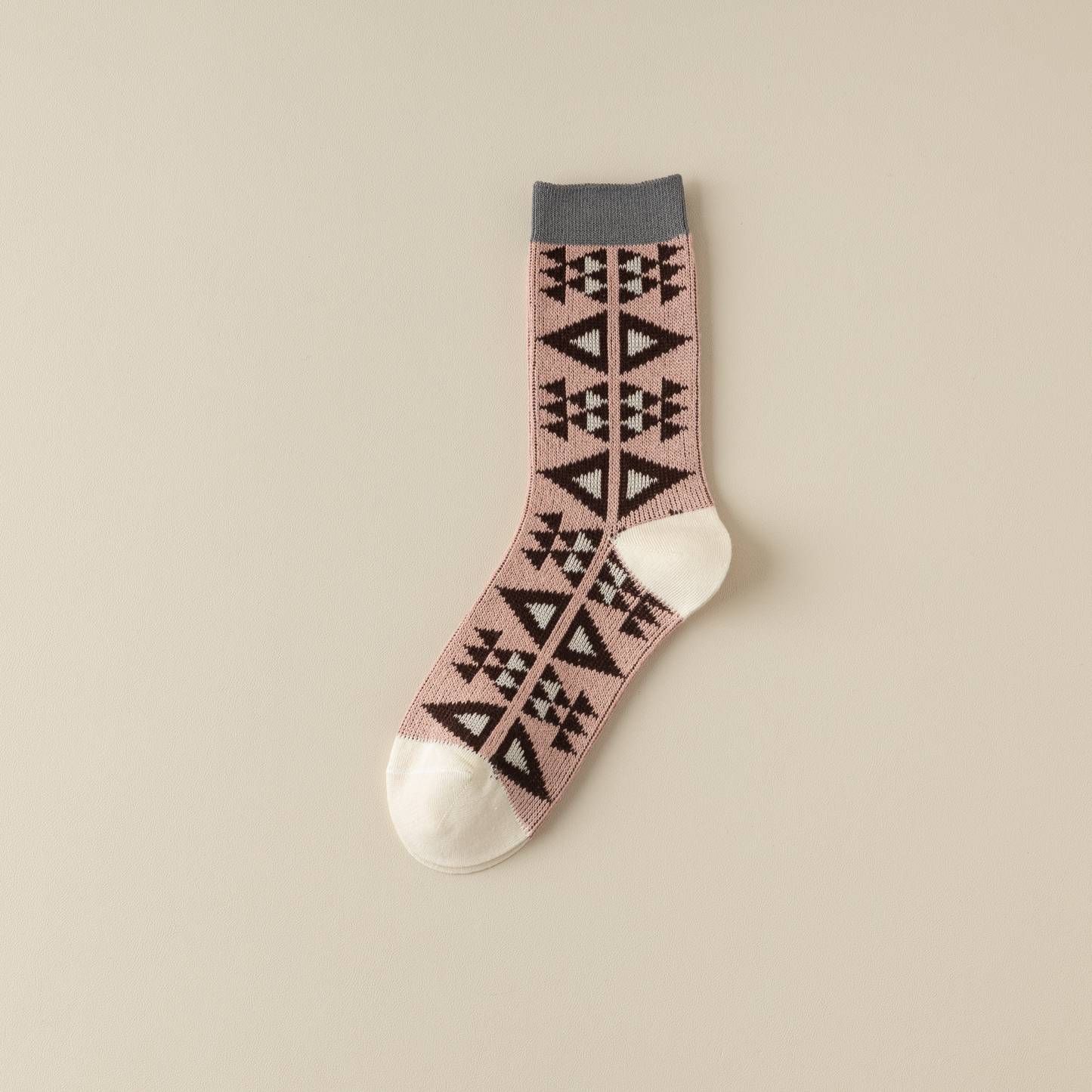 2-Pack Dark Pink Retro-Style Cotton Crew Socks for Women: Striped & Plaid Design