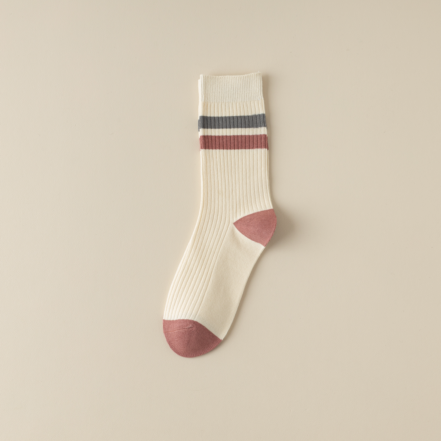 2-Pack Dark Pink Retro-Style Cotton Crew Socks for Women: Striped & Plaid Design