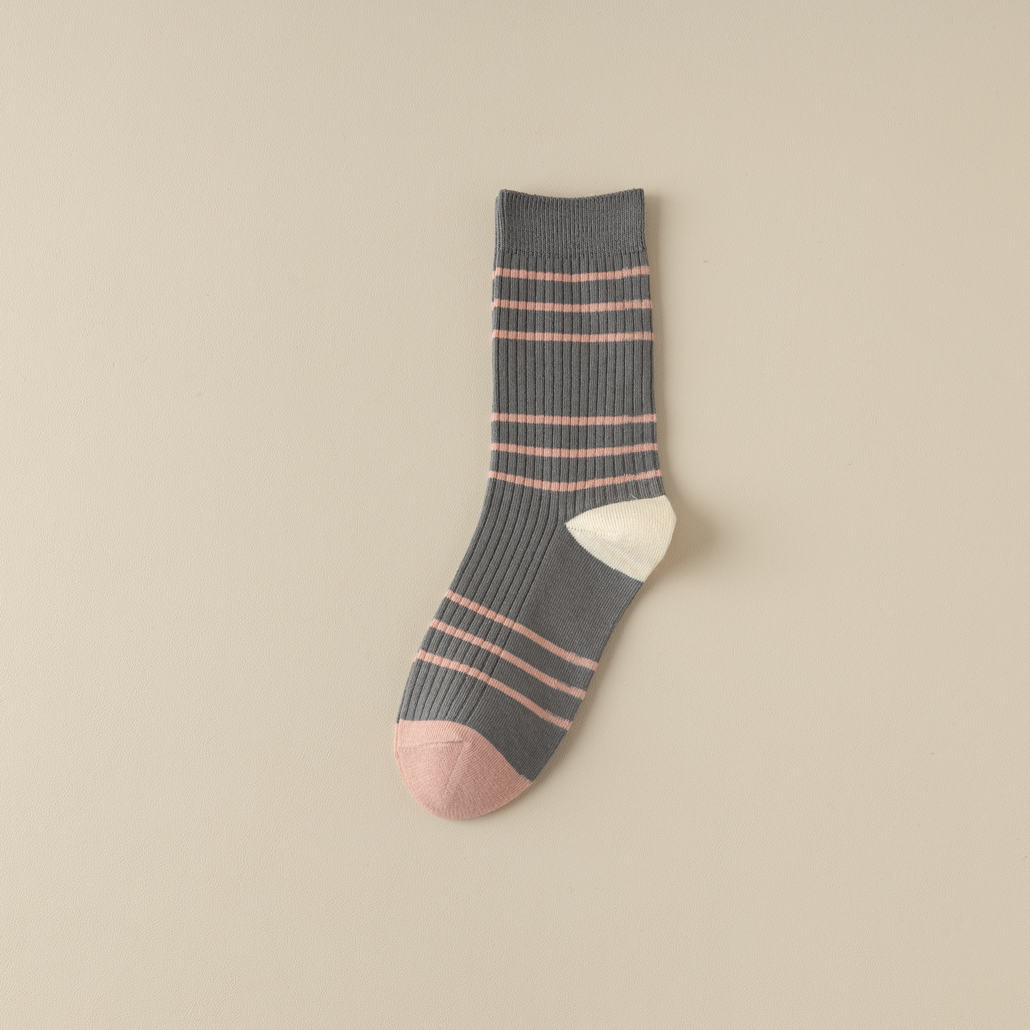 2-Pack Dark Pink Retro-Style Cotton Crew Socks for Women: Striped & Plaid Design