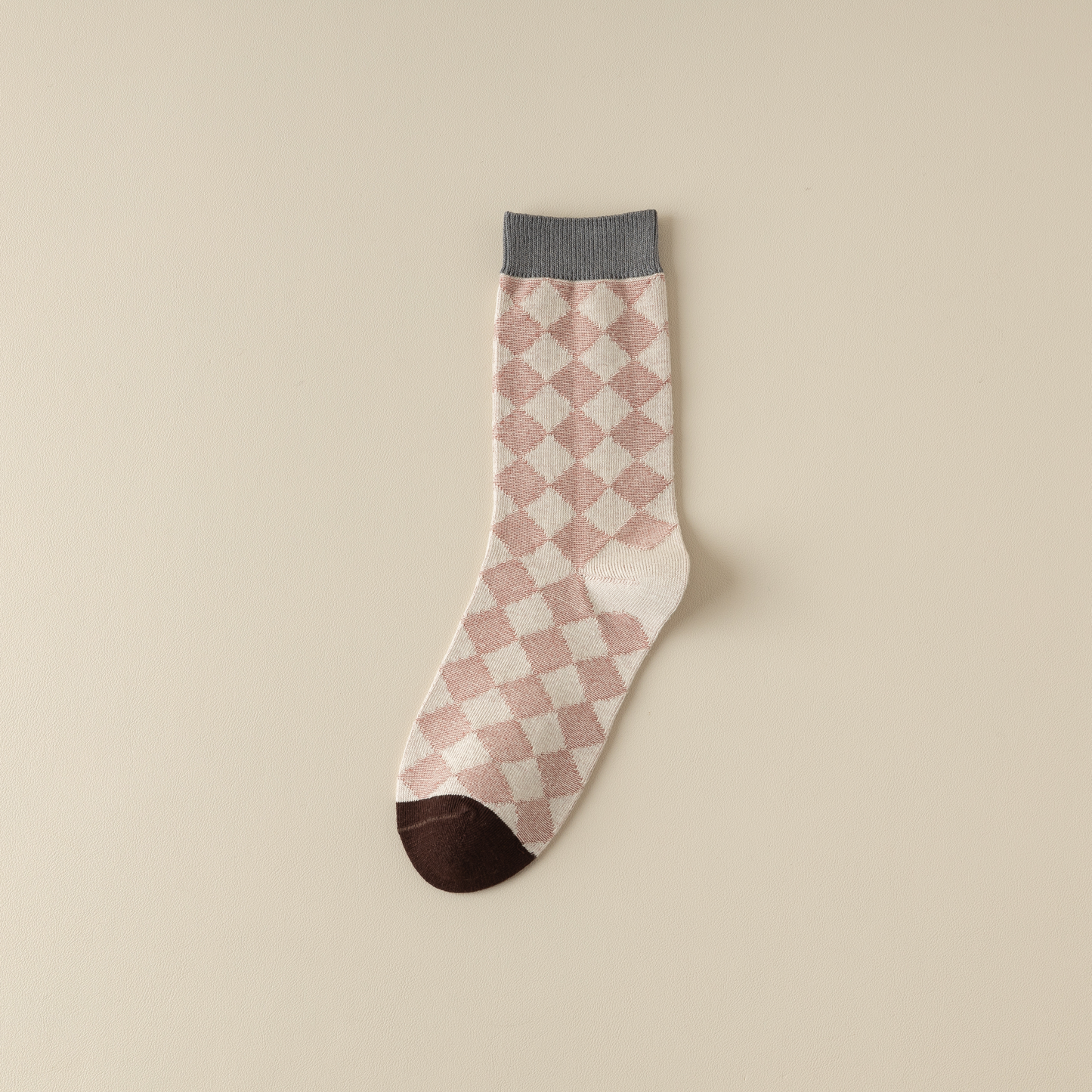 2-Pack Dark Pink Retro-Style Cotton Crew Socks for Women: Striped & Plaid Design