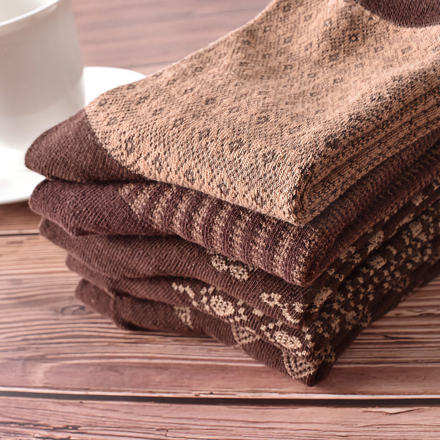 5-Pack Retro Fall/Winter Coffee Brown Cotton Socks for Women