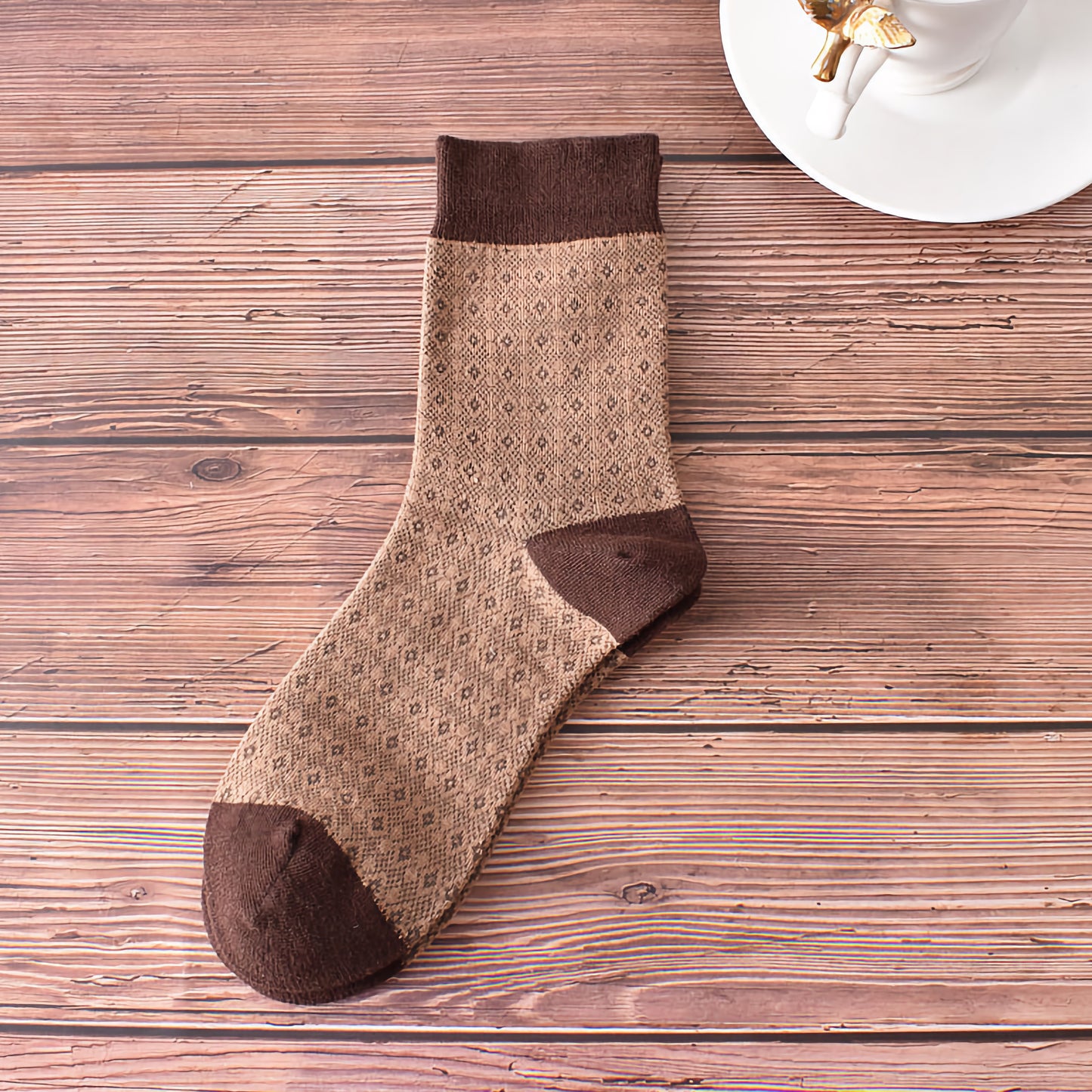 5-Pack Retro Fall/Winter Coffee Brown Cotton Socks for Women