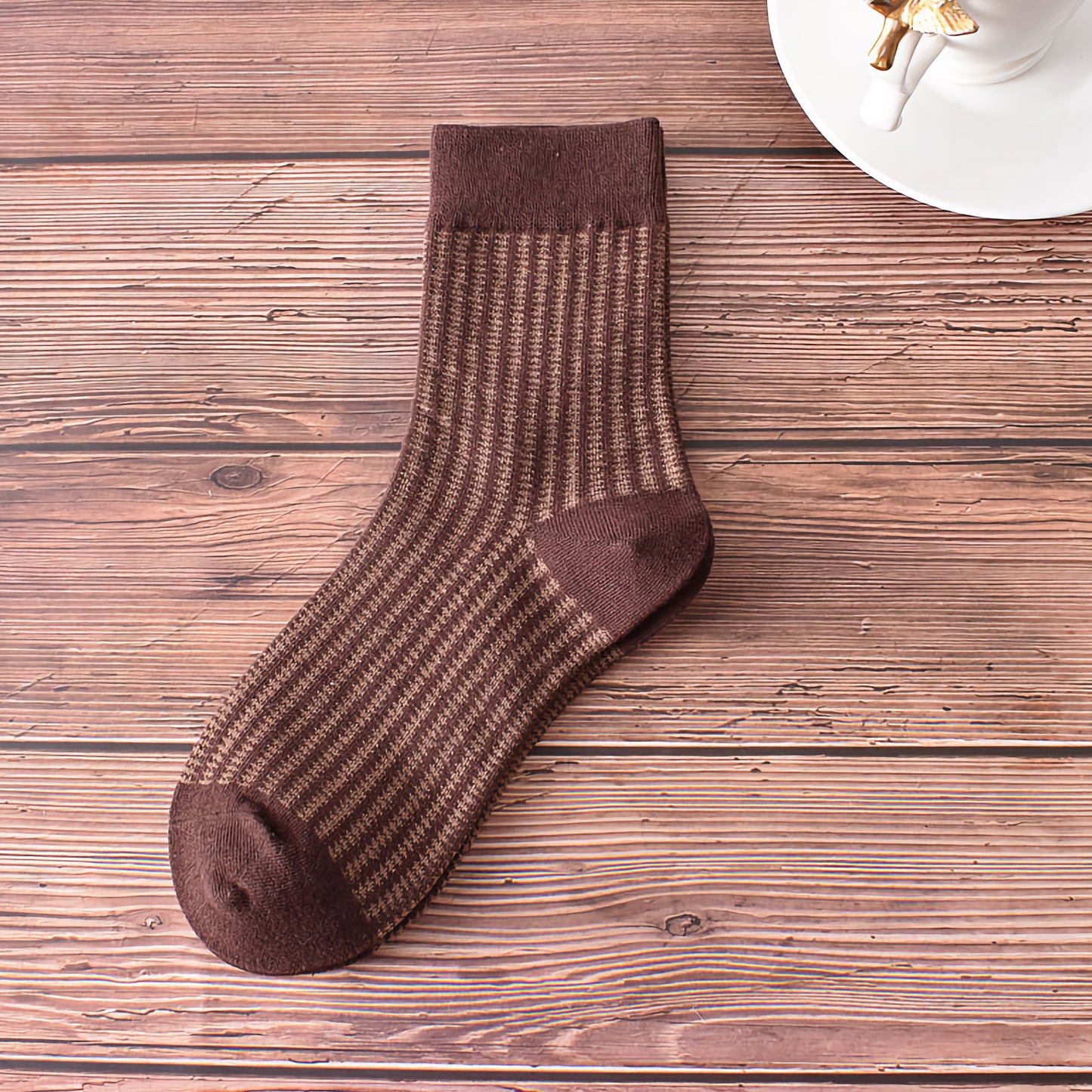 5-Pack Retro Fall/Winter Coffee Brown Cotton Socks for Women