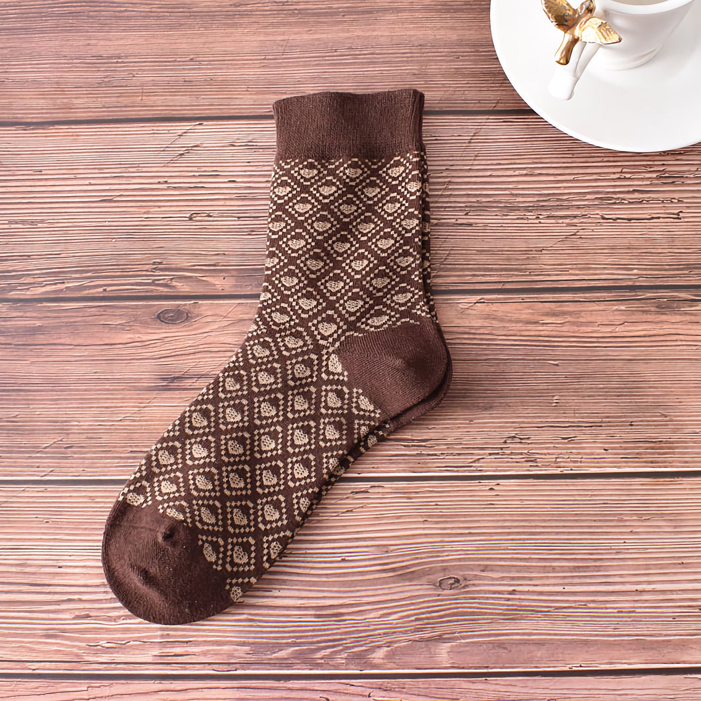 5-Pack Retro Fall/Winter Coffee Brown Cotton Socks for Women
