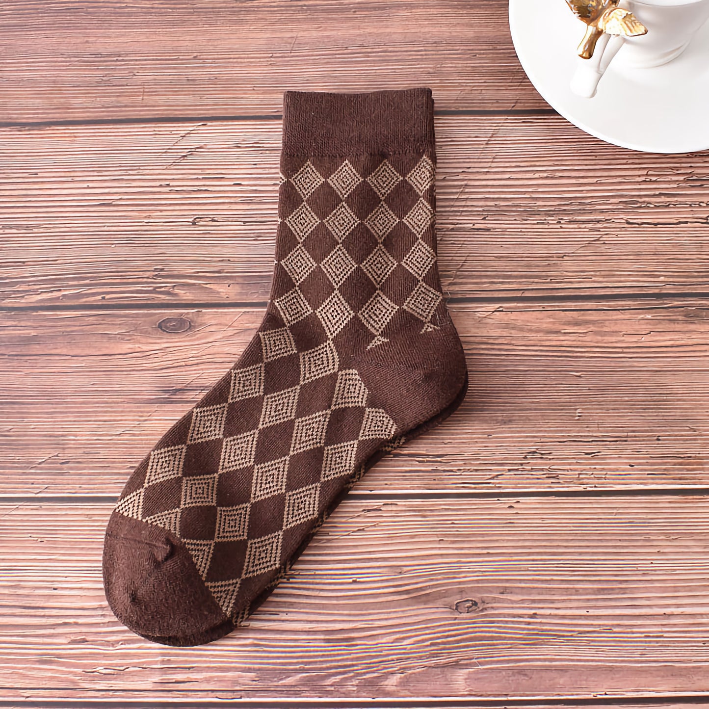5-Pack Retro Fall/Winter Coffee Brown Cotton Socks for Women