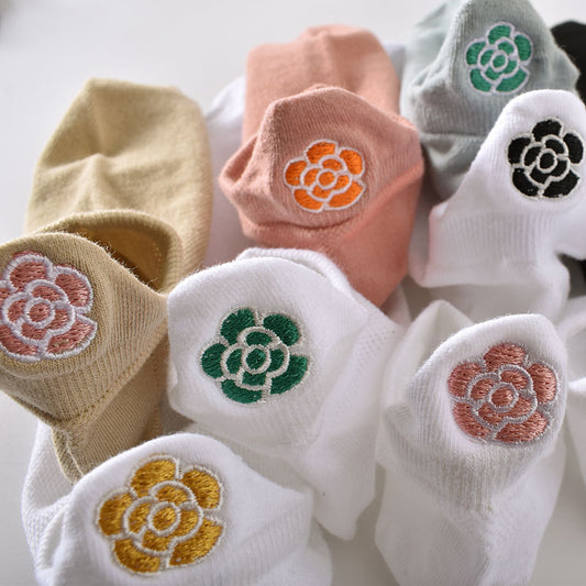 5-Pack Elegant Floral Ankle Socks: Premium Knitted Cotton Low Cut