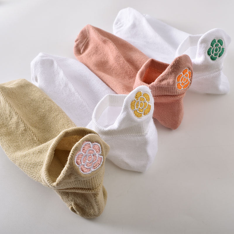 5-Pack Elegant Floral Ankle Socks: Premium Knitted Cotton Low Cut