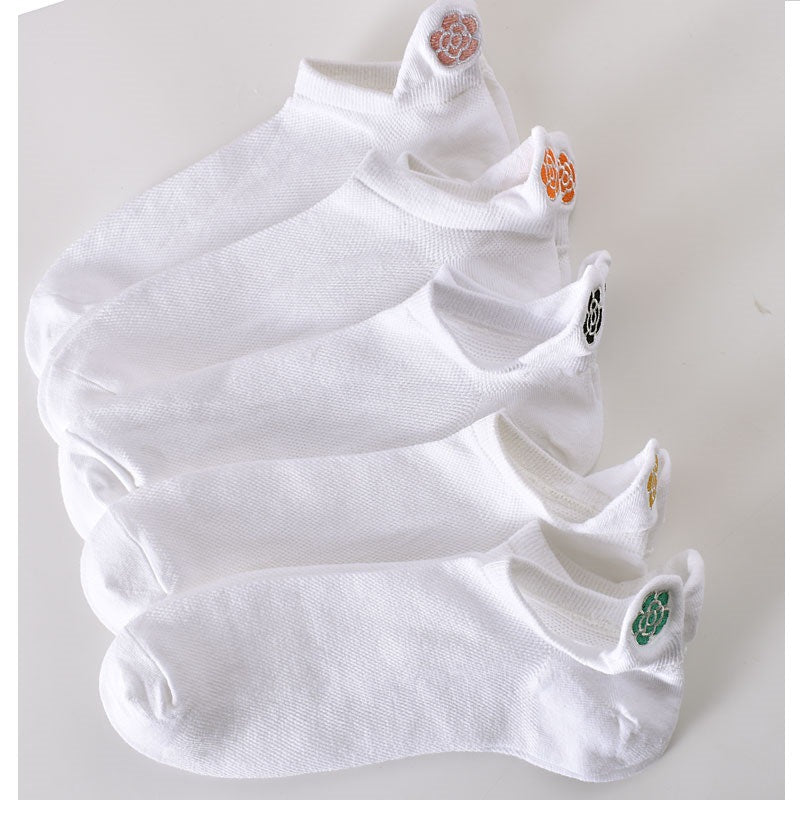 5-Pack Elegant Floral Ankle Socks: Premium Knitted Cotton Low Cut
