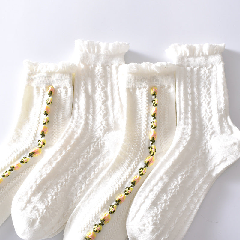 2-Pack Black and White Cotton Socks: Elegant Floral Patterns for Sophisticated Style