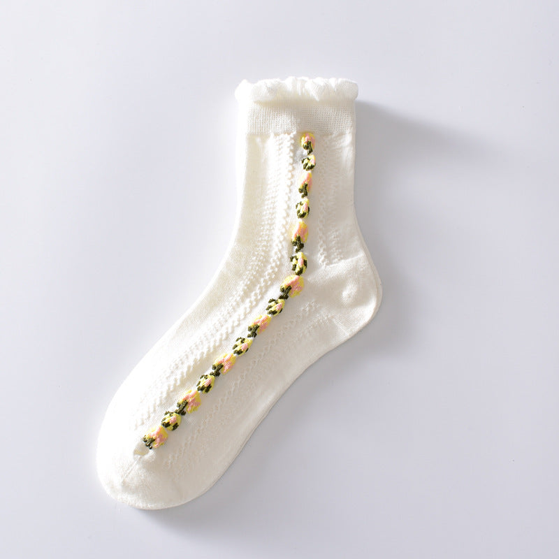 2-Pack Black and White Cotton Socks: Elegant Floral Patterns for Sophisticated Style