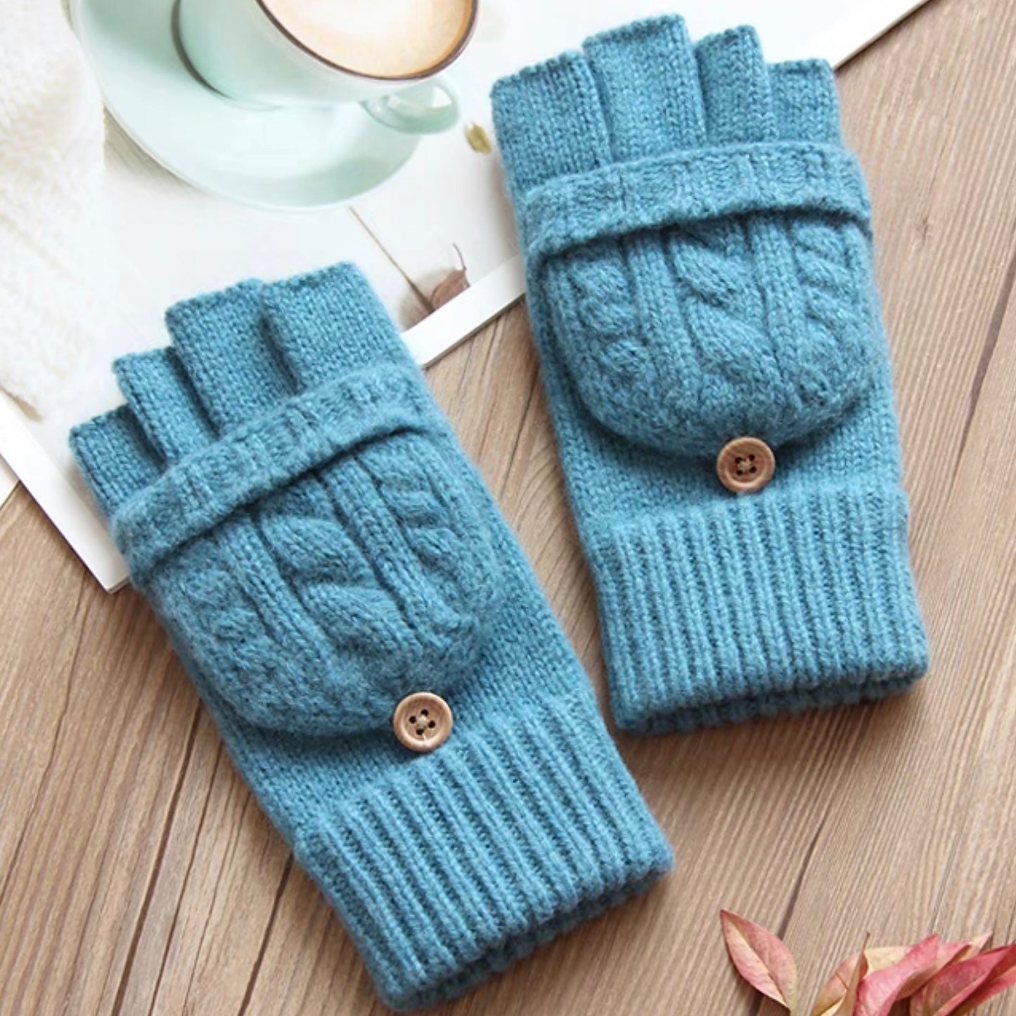 Flip-Cover Wool Gloves for Women, Fingerless & Warm for Fall/Winter