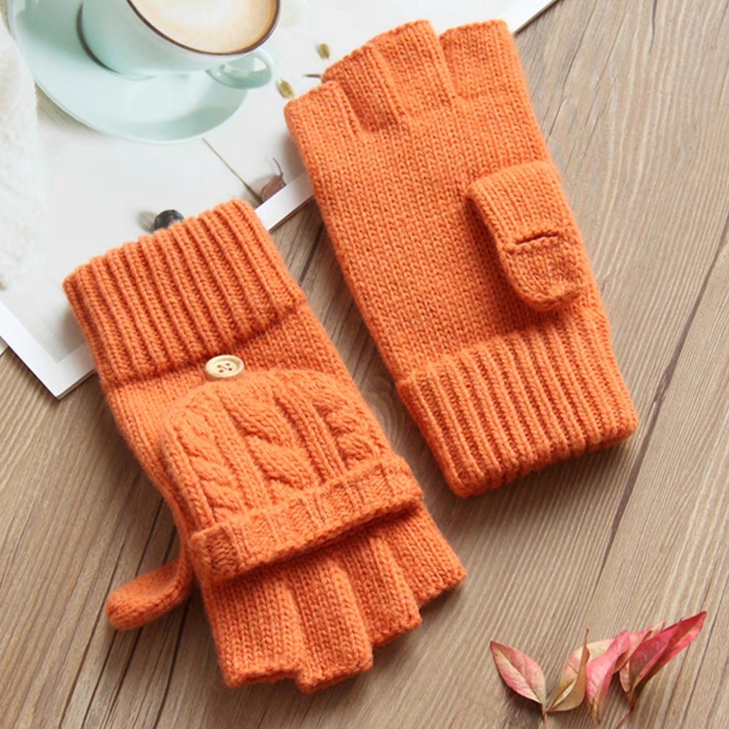 Flip-Cover Wool Gloves for Women, Fingerless & Warm for Fall/Winter