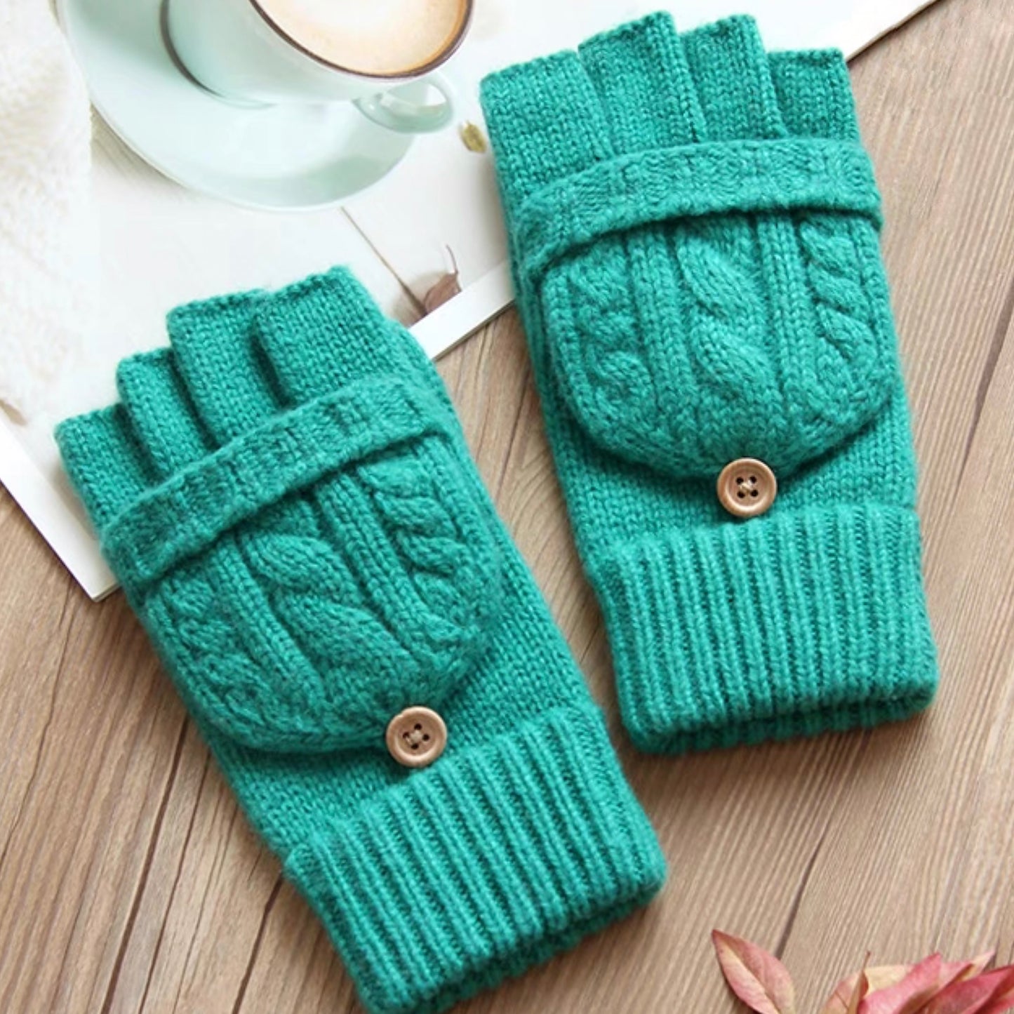 Flip-Cover Wool Gloves for Women, Fingerless & Warm for Fall/Winter