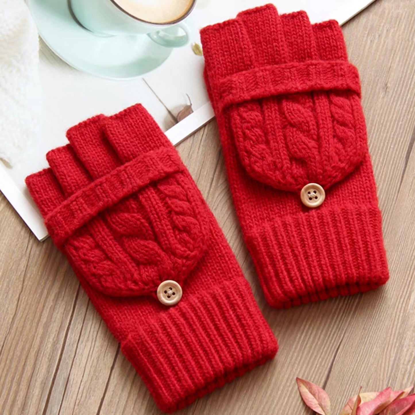 Flip-Cover Wool Gloves for Women, Fingerless & Warm for Fall/Winter