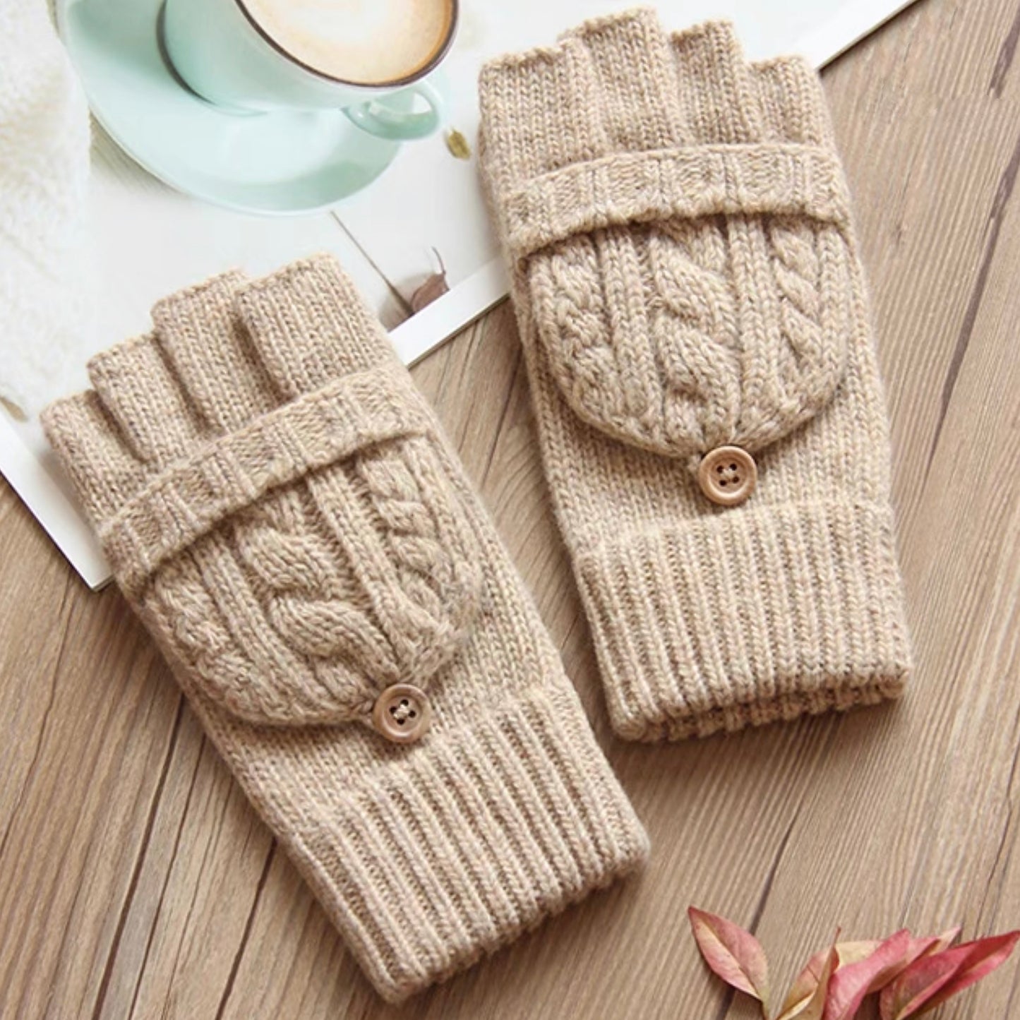 Flip-Cover Wool Gloves for Women, Fingerless & Warm for Fall/Winter
