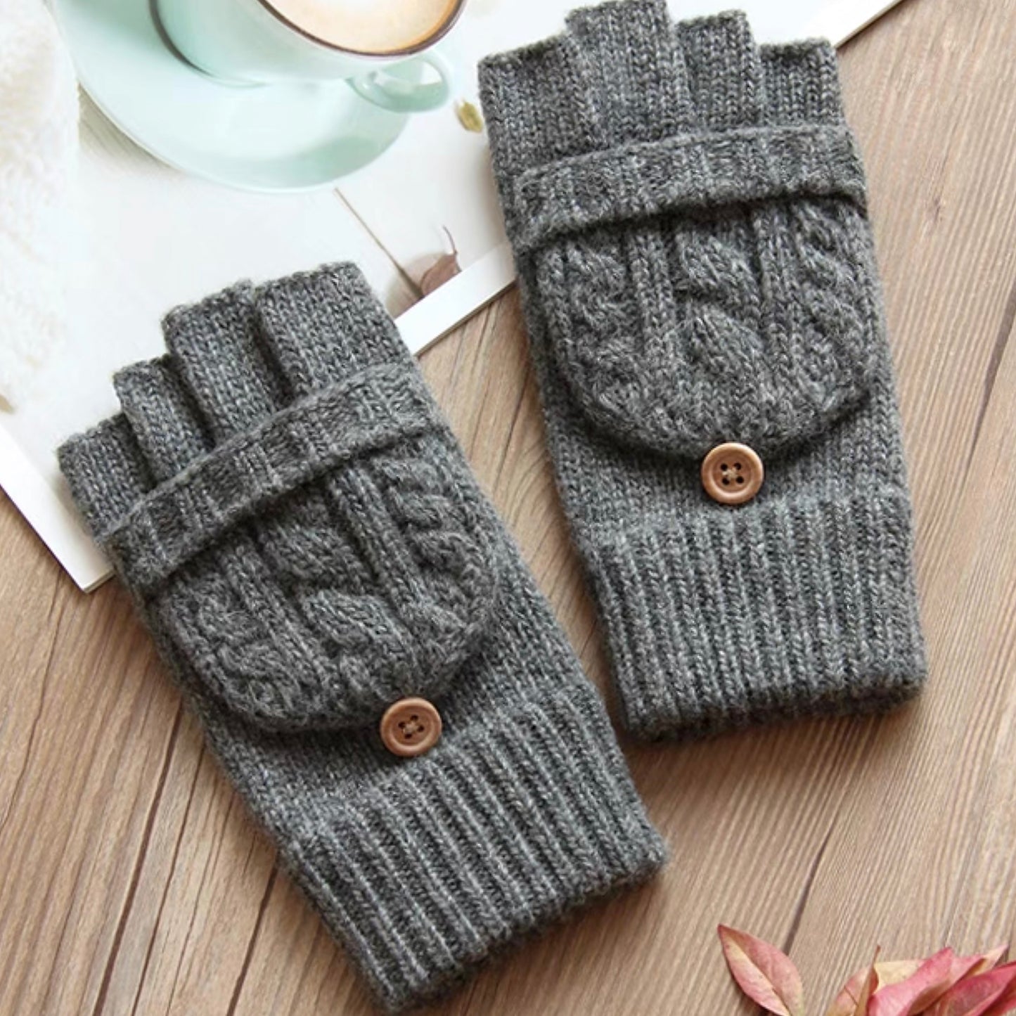 Flip-Cover Wool Gloves for Women, Fingerless & Warm for Fall/Winter