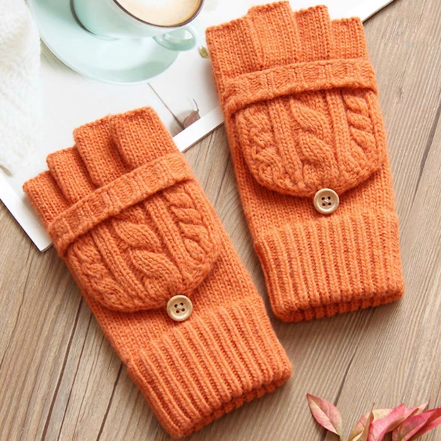 Flip-Cover Wool Gloves for Women, Fingerless & Warm for Fall/Winter