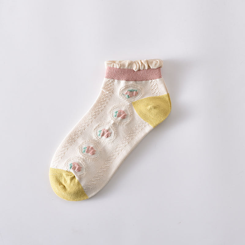 5-Pack Floral Elegance: Premium Knitted Cotton Low Cut Socks
