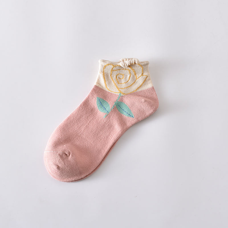 5-Pack Floral Elegance: Premium Knitted Cotton Low Cut Socks