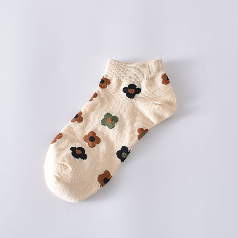 5-Pack Floral Ankle Socks: Knitted Cotton Low Cut Elegance