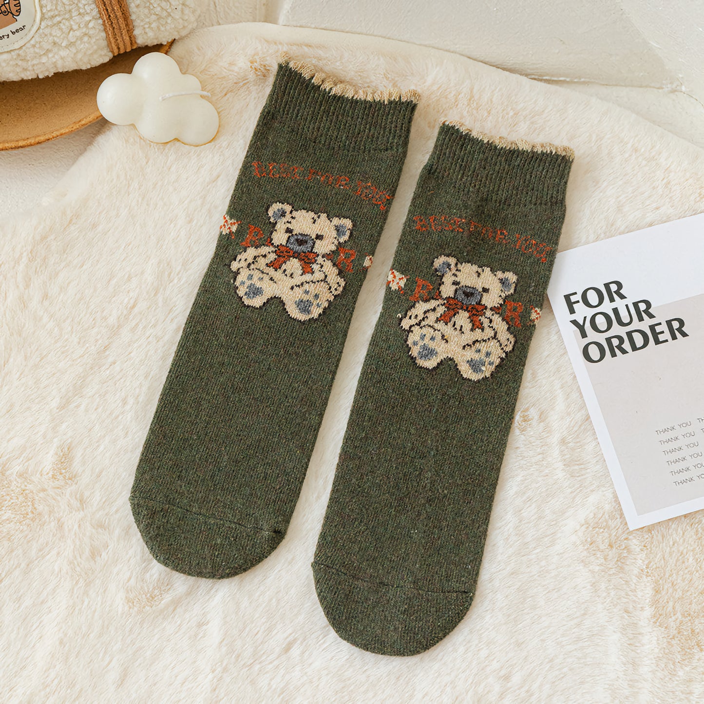 2-Pack Christmas Forest Green Cashmere Socks: Winter Wool Elegance for Women