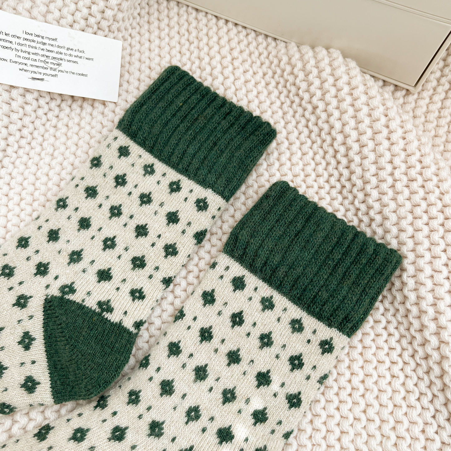 2-Pack Green Wool Christmas Socks for Women - Thick & Warm