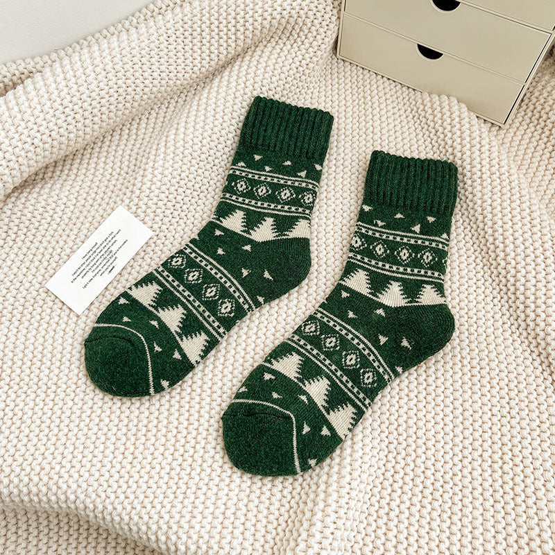2-Pack Green Wool Christmas Socks for Women - Thick & Warm