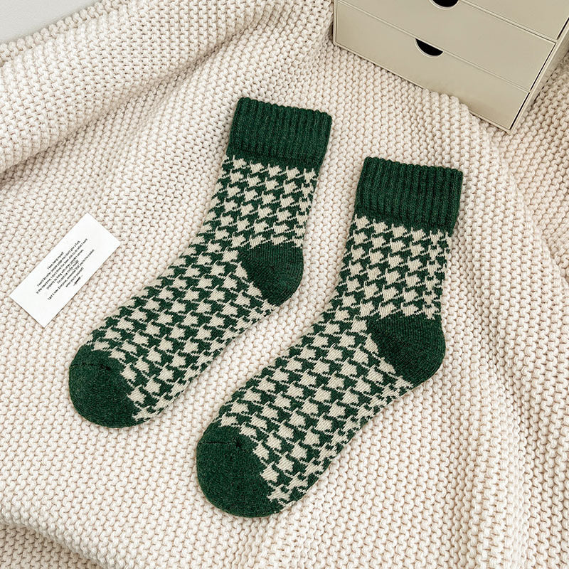 2-Pack Green Wool Christmas Socks for Women - Thick & Warm