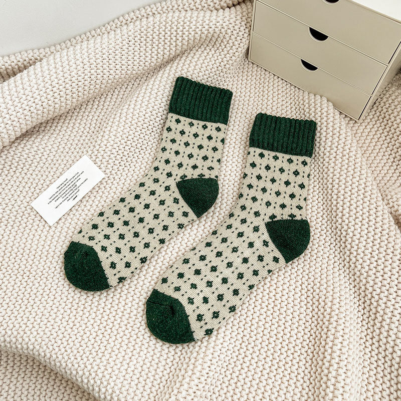 2-Pack Green Wool Christmas Socks for Women - Thick & Warm