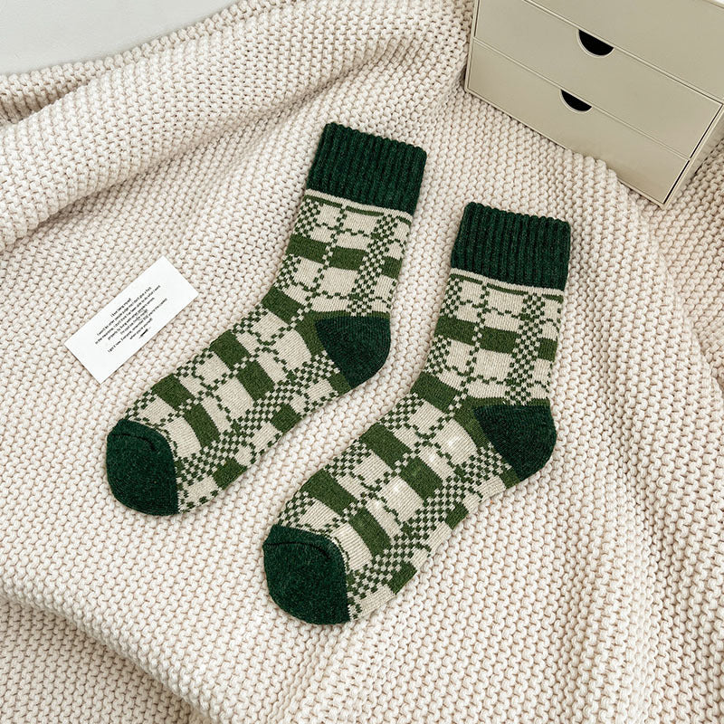 2-Pack Green Wool Christmas Socks for Women - Thick & Warm