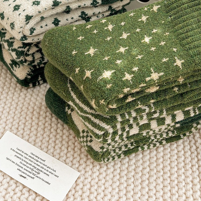 2-Pack Green Wool Christmas Socks for Women - Thick & Warm