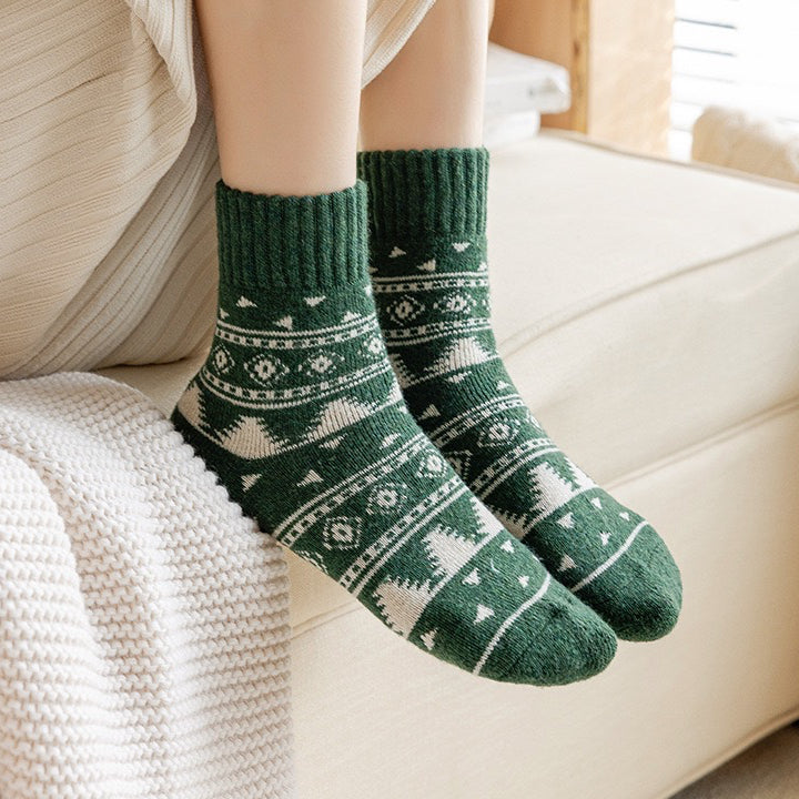 2-Pack Green Wool Christmas Socks for Women - Thick & Warm