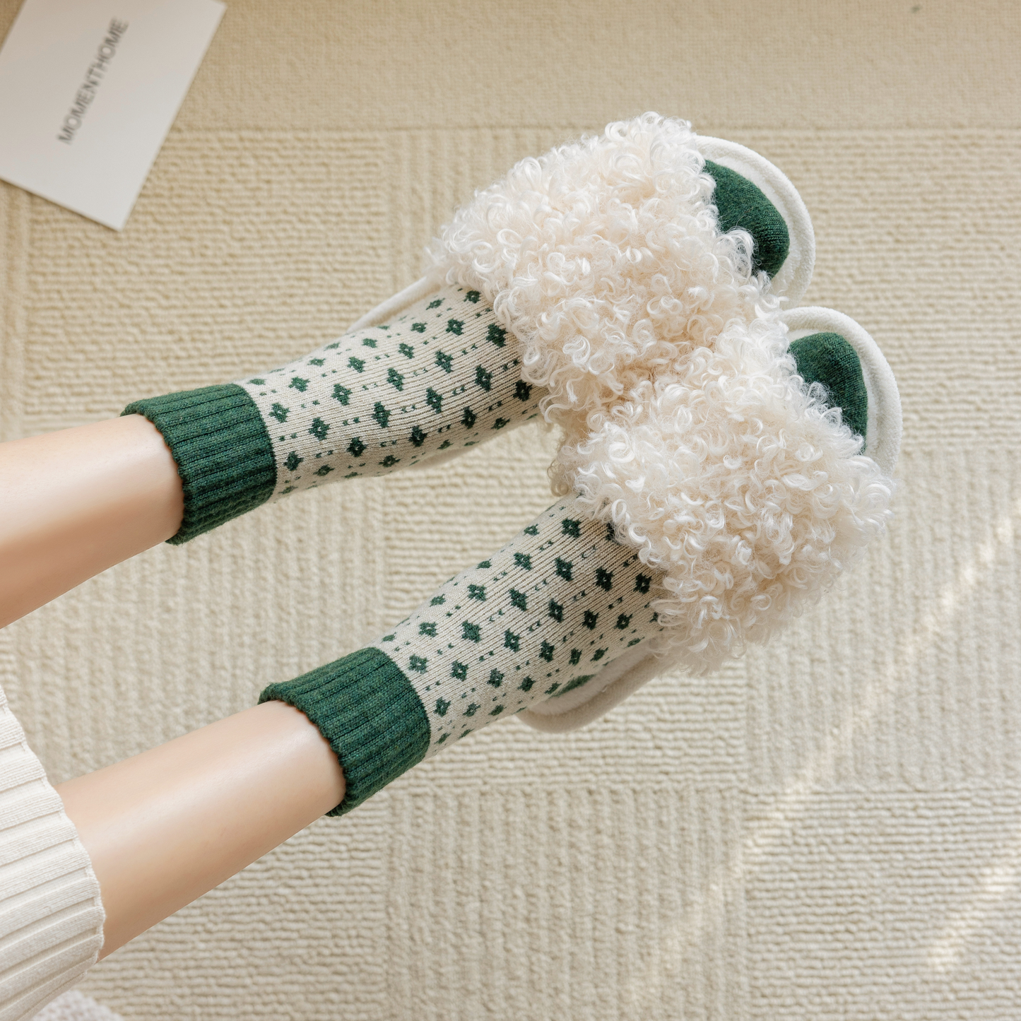 2-Pack Green Wool Christmas Socks for Women - Thick & Warm