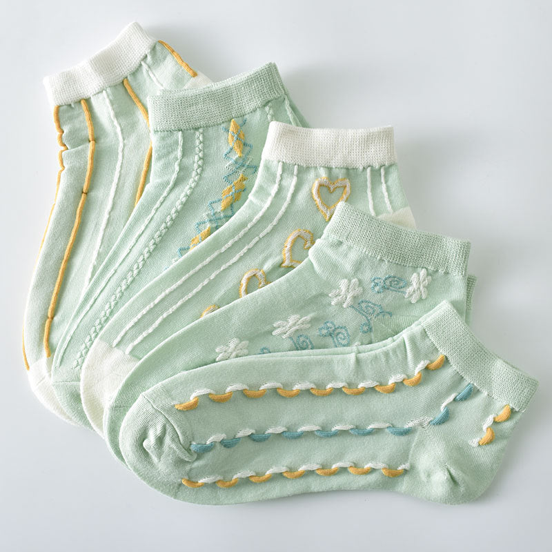 5-Pack Mint Green Ankle Socks: Premium Knitted Cotton Low Cut Comfort