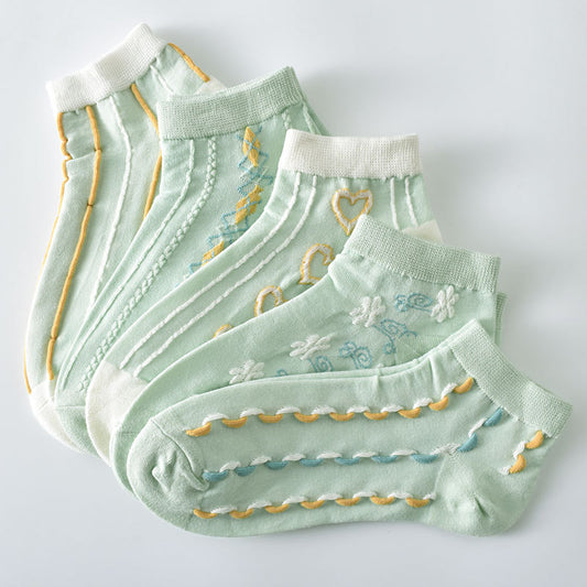 5-Pack Mint Green Ankle Socks: Premium Knitted Cotton Low Cut Comfort