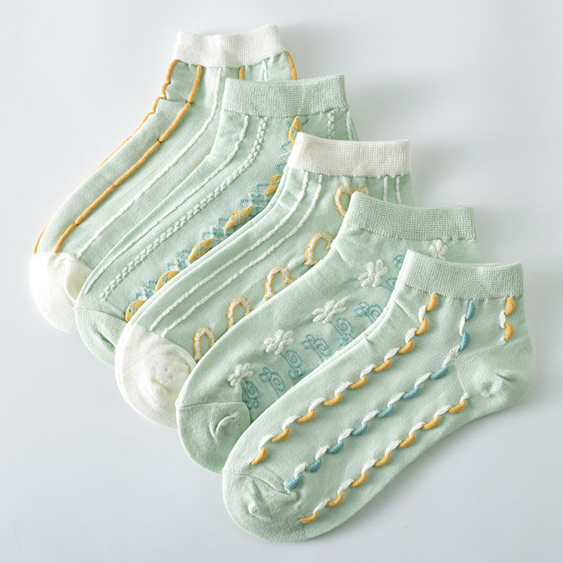 5-Pack Mint Green Ankle Socks: Premium Knitted Cotton Low Cut Comfort