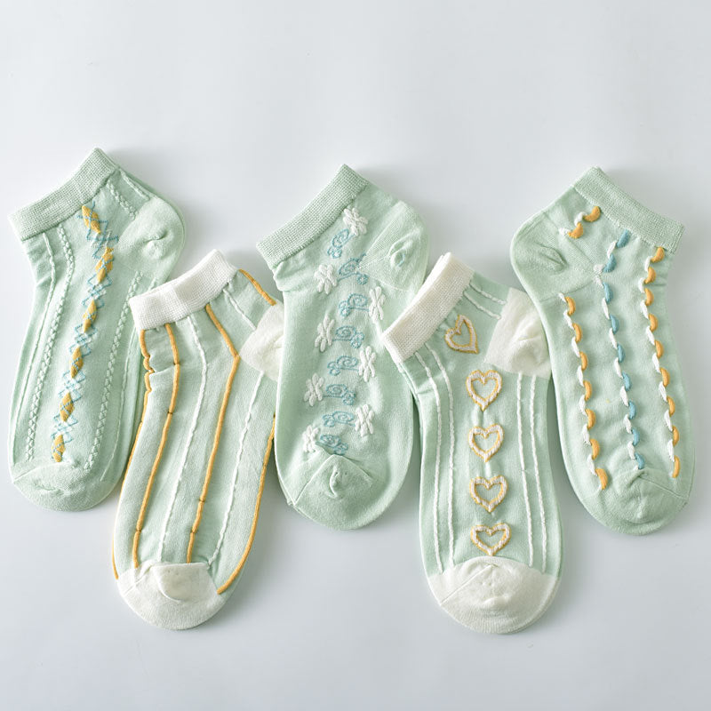 5-Pack Mint Green Ankle Socks: Premium Knitted Cotton Low Cut Comfort