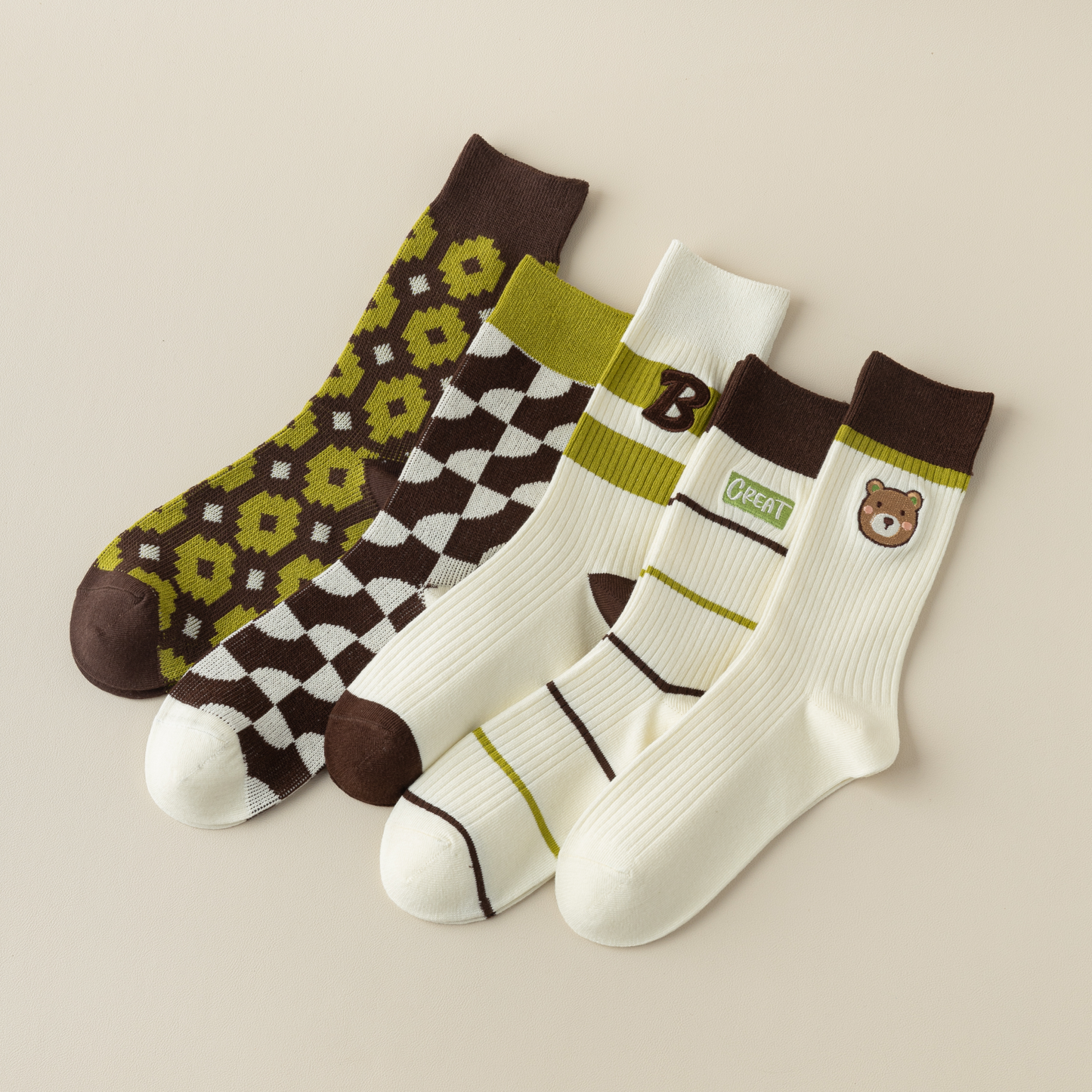 2-Pack Green Cotton Women's Socks - Stylish Minimalist Design for Everyday Wear