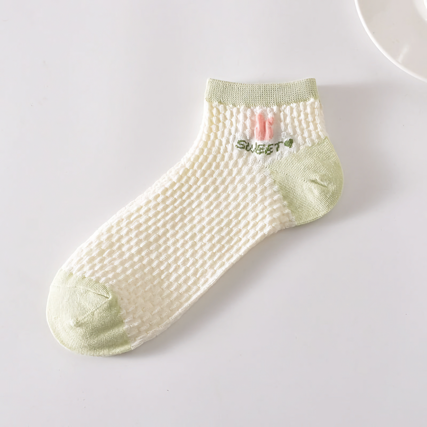 5-Pack Spring/Summer Green Ankle Socks with Rabbit Pattern