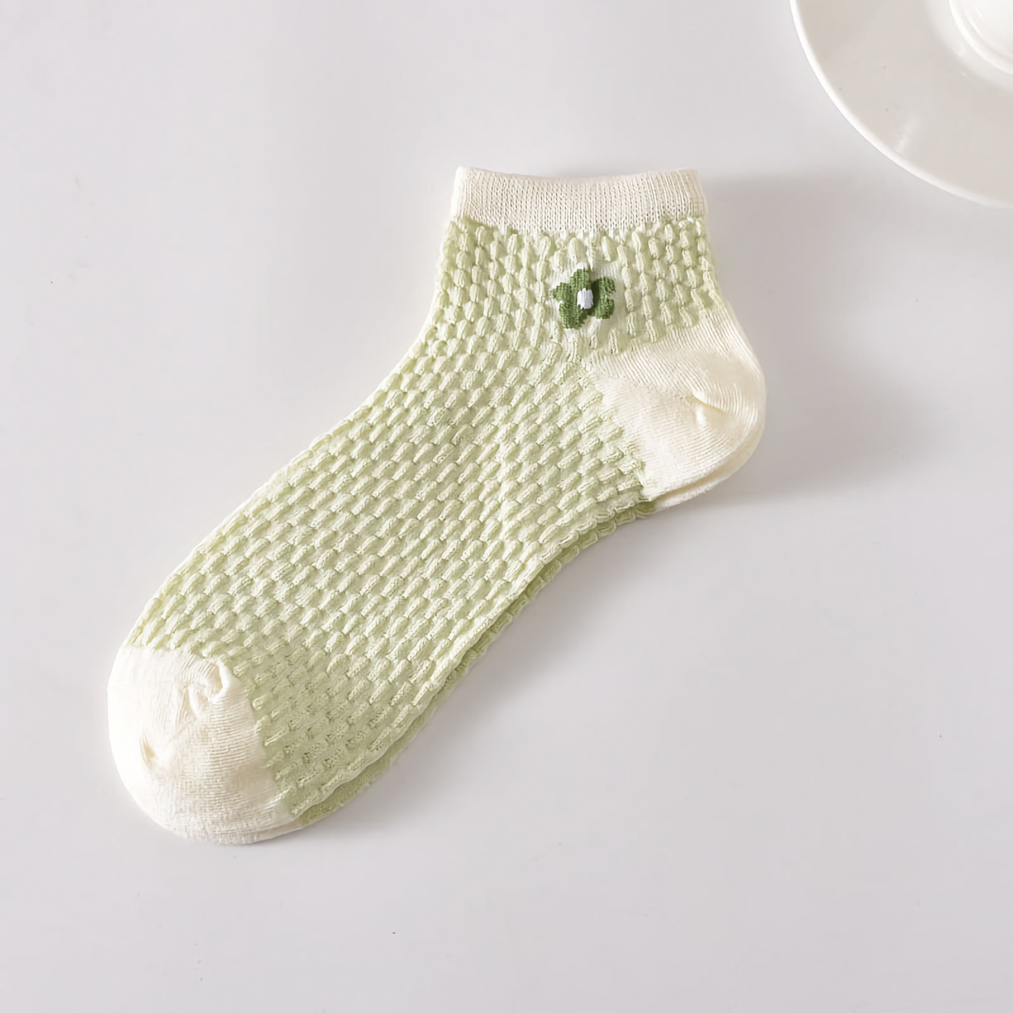 5-Pack Spring/Summer Green Ankle Socks with Rabbit Pattern