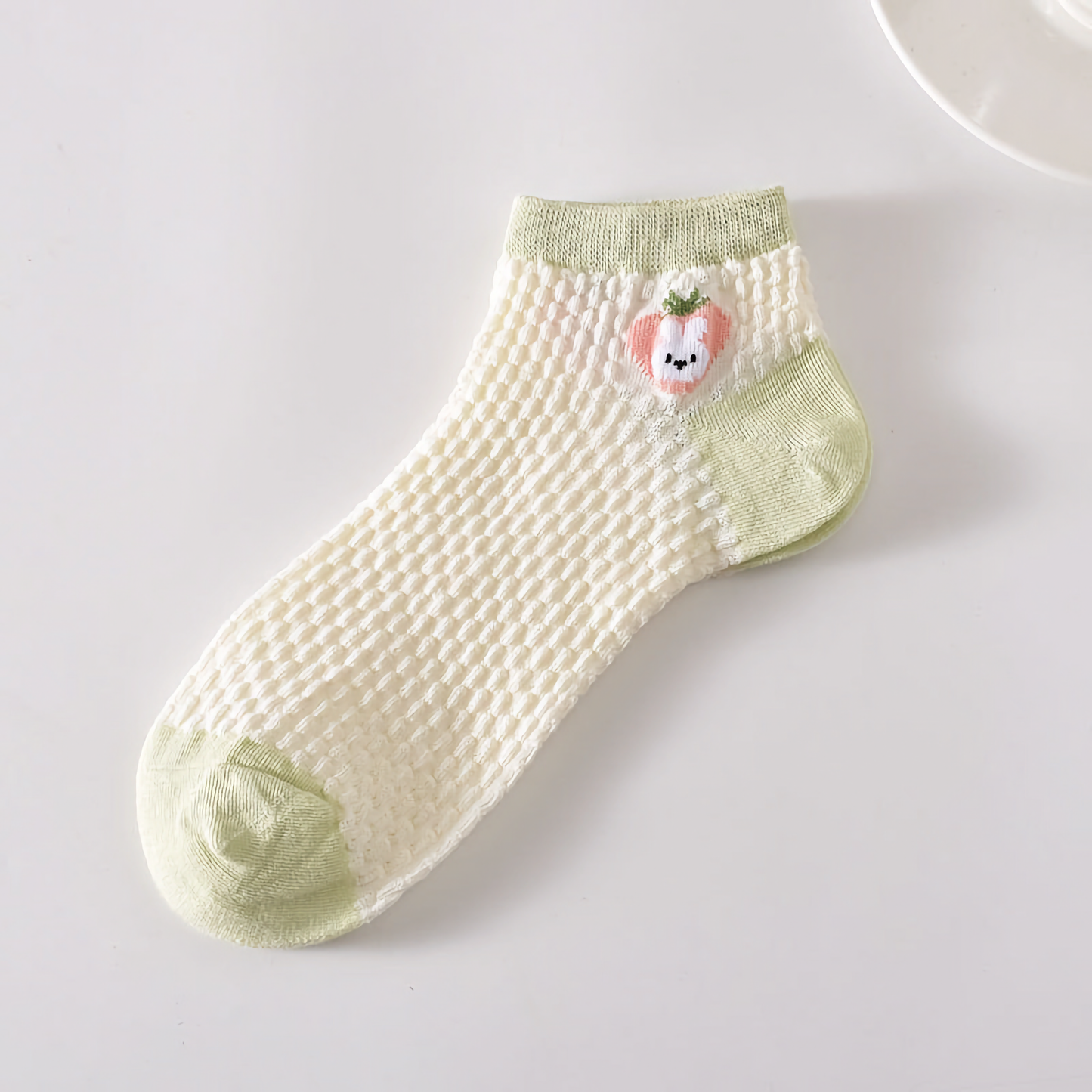 5-Pack Spring/Summer Green Ankle Socks with Rabbit Pattern