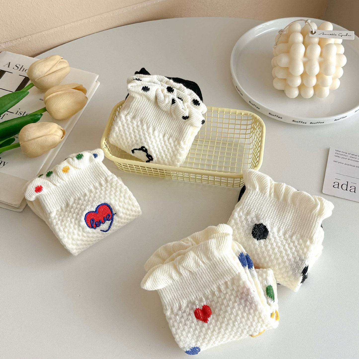 Cute Heart & Polka Dot Women's Cotton Socks - Versatile Style